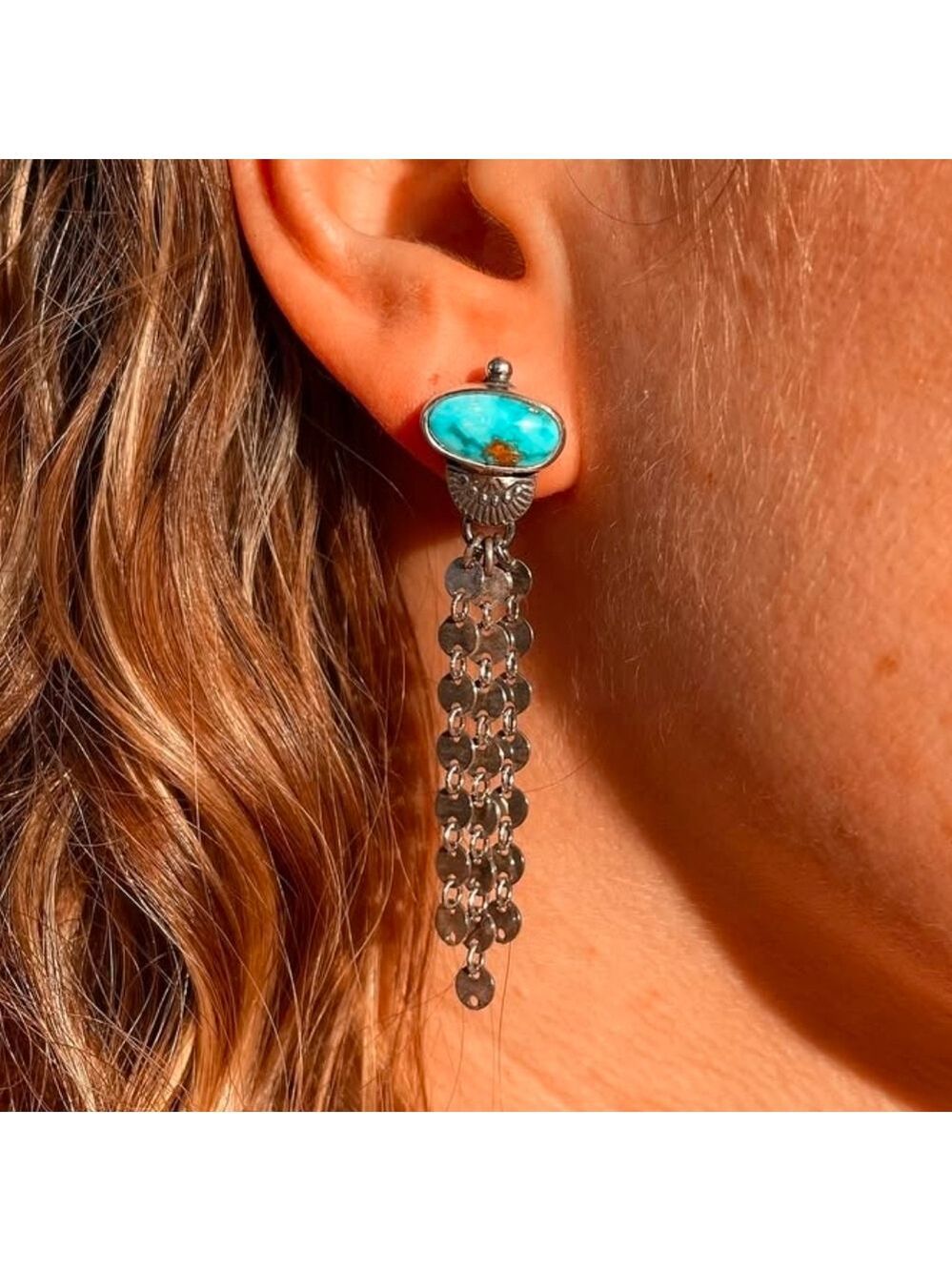 Turquoise and Silver Chain Earrings